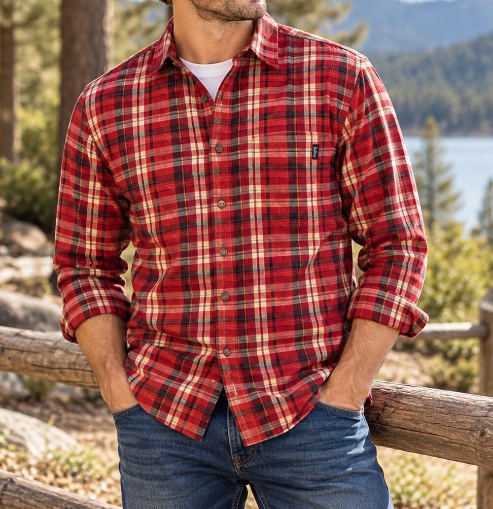 Woolrich Men’s Medium Red Plaid 100% Cotton Button Up Shirt Outdoor Casual